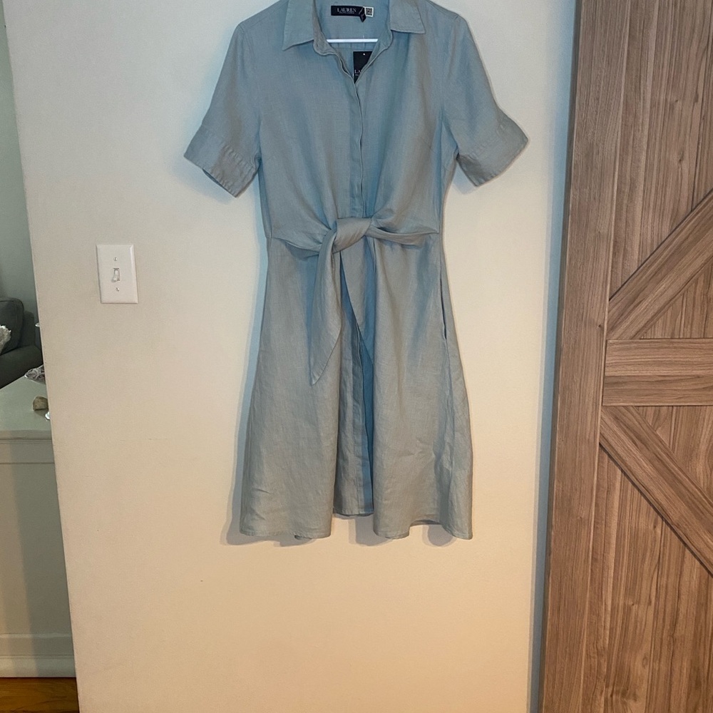 LAUREN Ralph Lauren Light Blue Linen Midi Dress